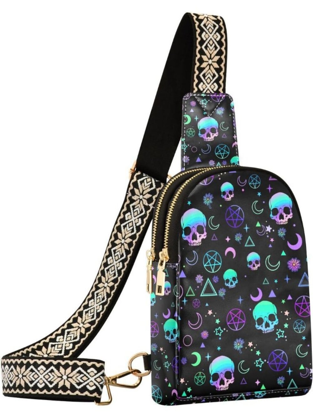 Women's Skull Leather Chest Fanny Pack Trip Small Shoulder Crossbody Bag